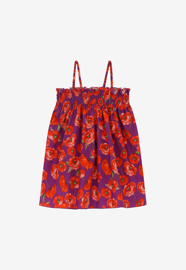 Dolce & Gabbana Kids Girls Poppy Print Smocked Dress Violet L52DA6 HS5MK HP3IW