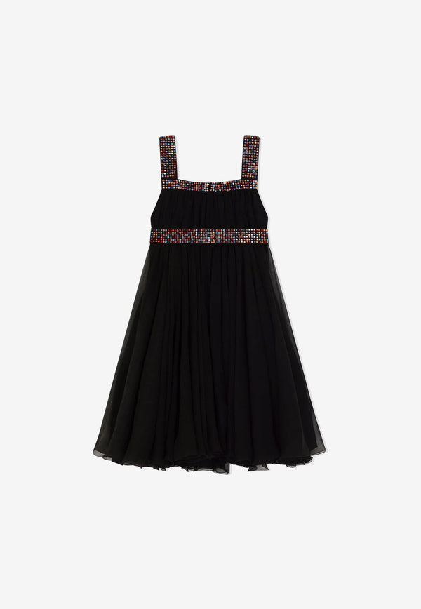 Dolce & Gabbana Kids Girls Jewel Embellished Chiffon Maxi Dress Black L52DY3 G7B4D N0000