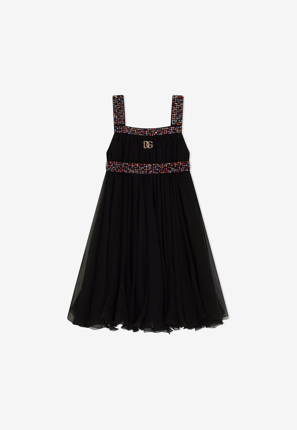 Dolce & Gabbana Kids Girls Jewel Embellished Chiffon Maxi Dress Black L52DY3 G7B4D N0000