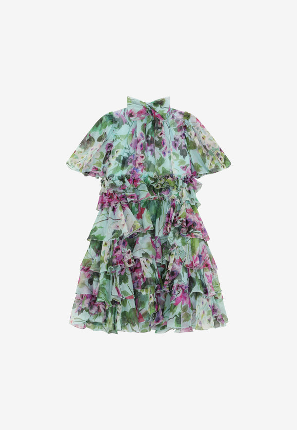 Dolce & Gabbana Kids Girls Bluebell Print Ruffled Chiffon Midi Dress Multicolor L52DY8 IS1LH HC3JB
