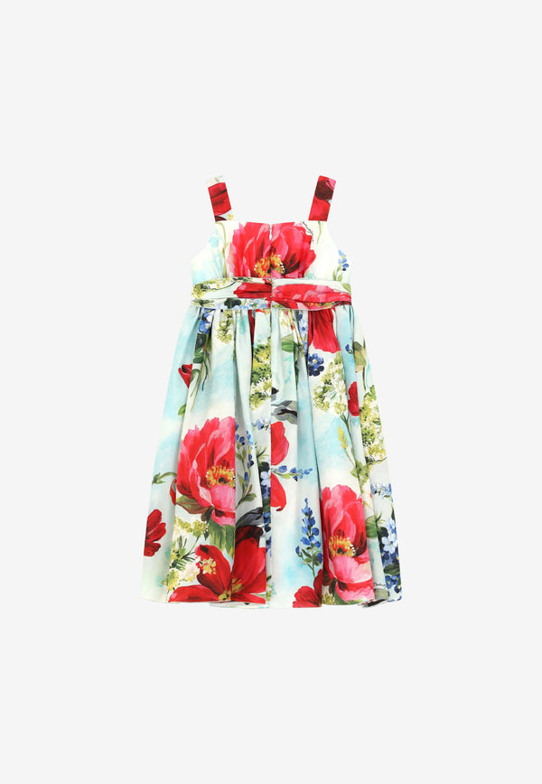 Dolce & Gabbana Kids Girls Garden Print Chiffon Silk Maxi Dress Multicolor L52DZ3 IS1KN HC3JD