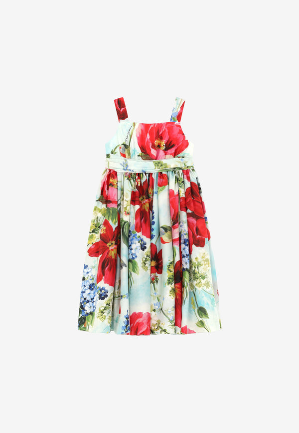 Dolce & Gabbana Kids Girls Garden Print Chiffon Silk Maxi Dress Multicolor L52DZ3 IS1KN HC3JD