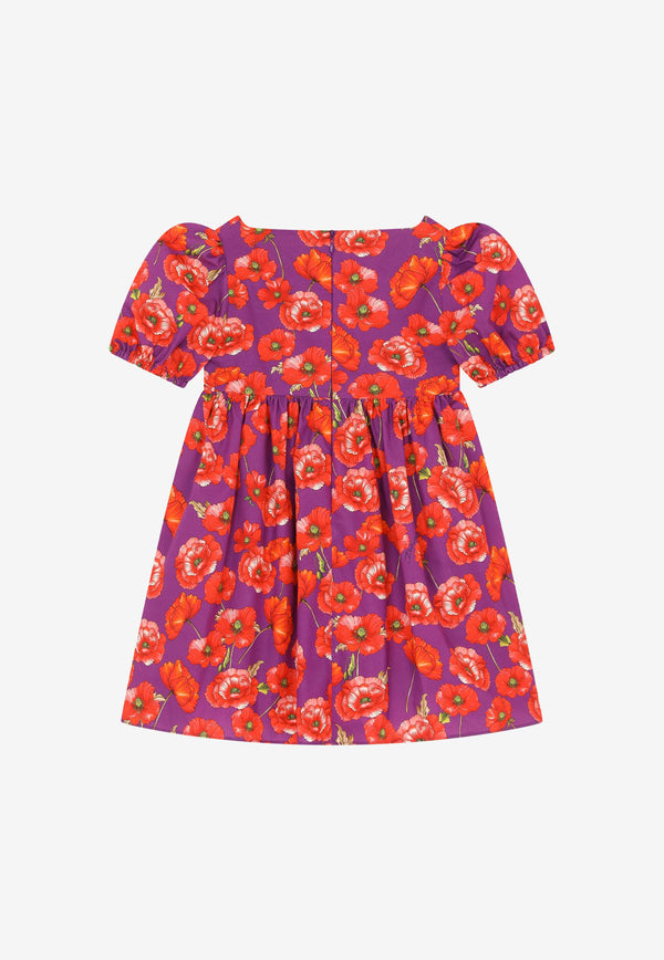 Dolce & Gabbana Kids Girls Poppy Print Poplin Dress Violet L52DZ5 HS5MK HP3IW