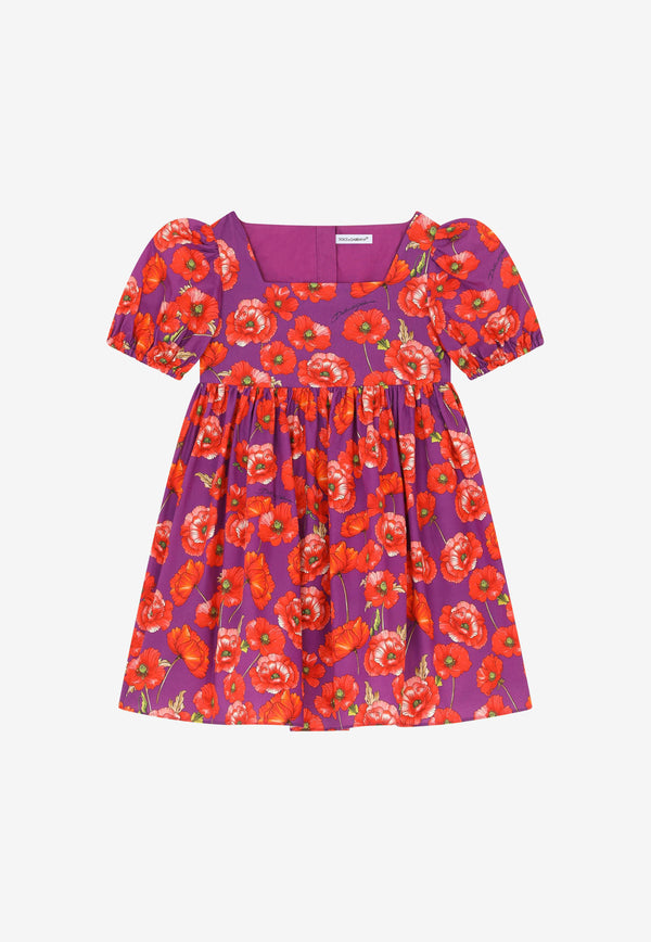 Dolce & Gabbana Kids Girls Poppy Print Poplin Dress Violet L52DZ5 HS5MK HP3IW
