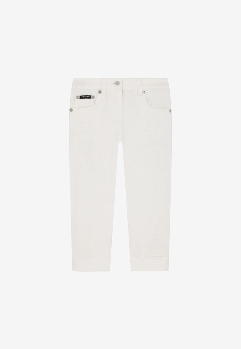 Dolce & Gabbana Kids Girls Slim-Fit Stretch Jeans with Embroidery Black L52F41 LDA18 S9000