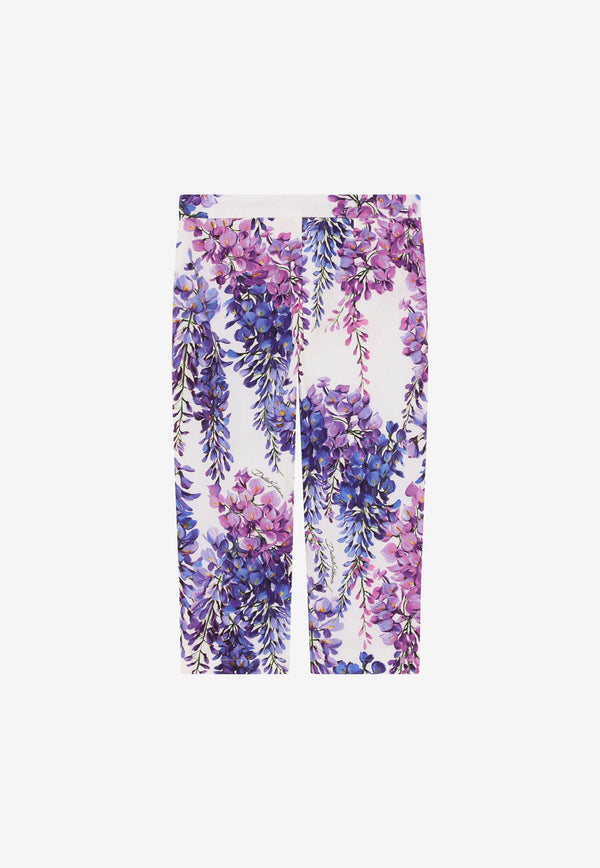 Dolce & Gabbana Kids Girls Wisteria Print Poplin Pants Lavender L52P29 HS5MD HA3JE