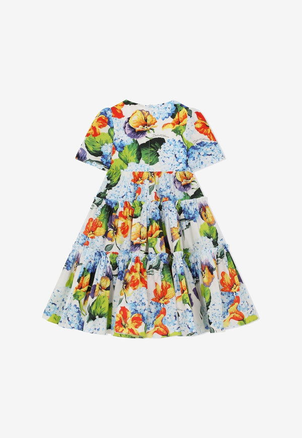 Dolce & Gabbana Kids Girls Hydrangea Print Poplin Midi Dress L53DC5 HS5MF HA3JA Multicolor