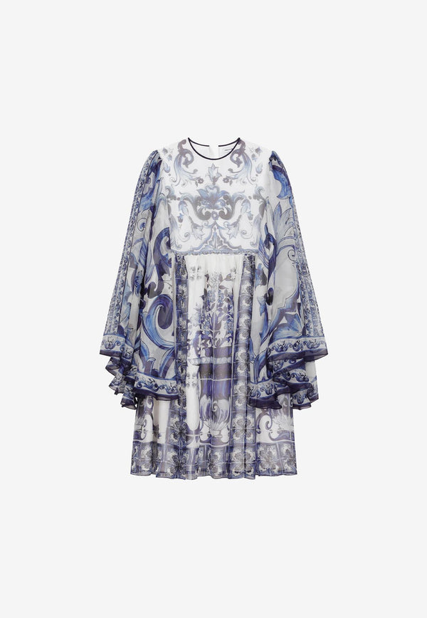 Dolce & Gabbana Kids Long Majolica-Print Chiffon Dress Blue L53DE9 G7EY7 HA3TN