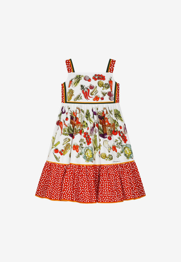 Dolce & Gabbana Kids Vegetable-print Poplin Sleeveless Maxi Dress Multicolor L53DF2 G7E1Q HA3UM
