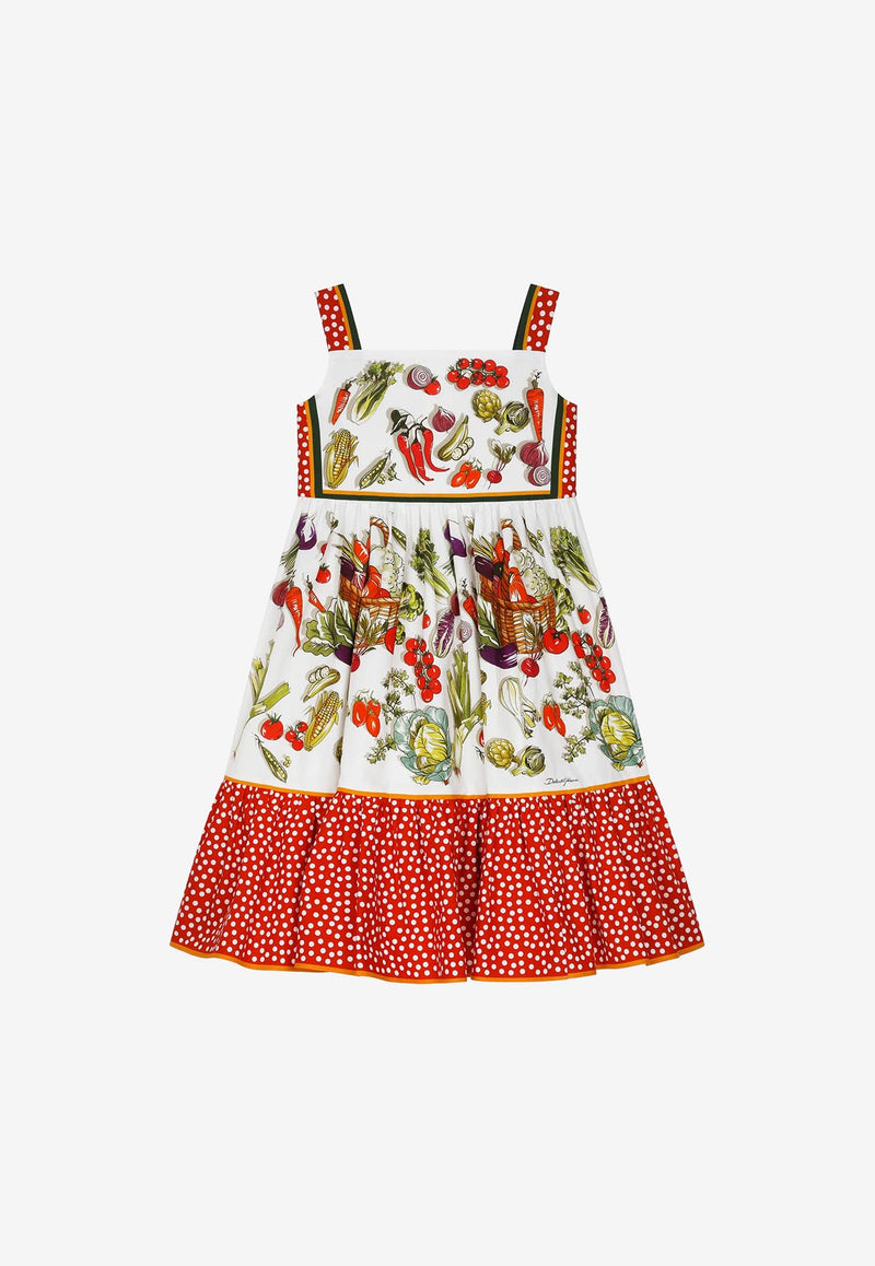 Dolce & Gabbana Kids Vegetable-print Poplin Sleeveless Maxi Dress Multicolor L53DF2 G7E1Q HA3UM