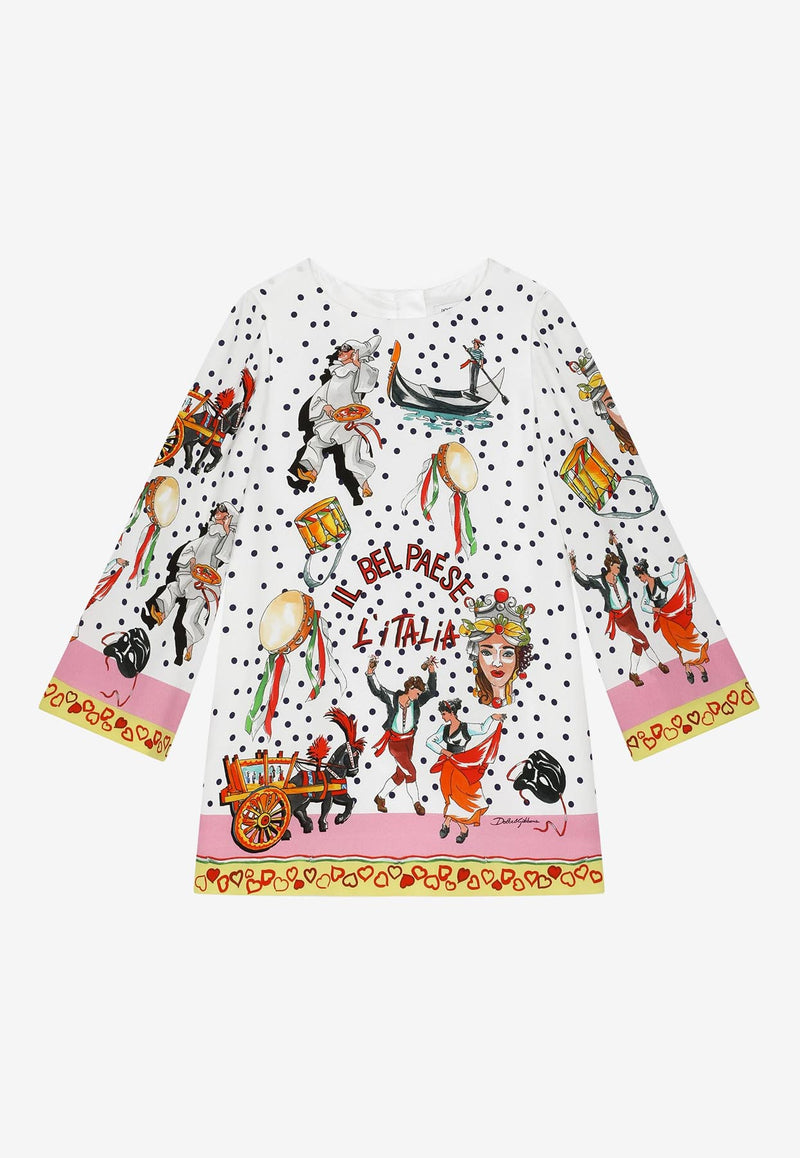 Dolce & Gabbana Kids Bel Paese Printed Charmeuse Dress Multicolor L53DF4 G7E1O HF3UK