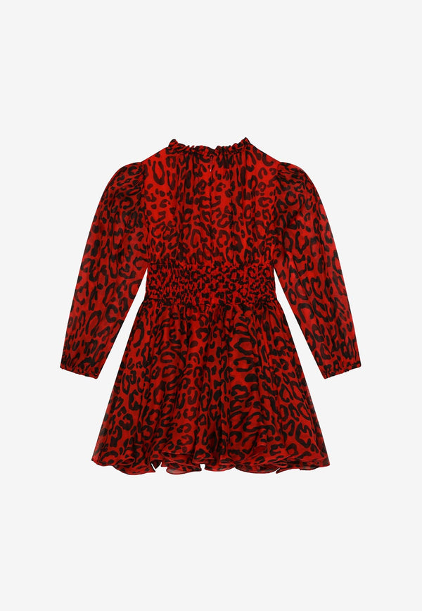 Dolce & Gabbana Kids Girls Leopard Print Dress Red L53DG8 IS1QV HSYJN