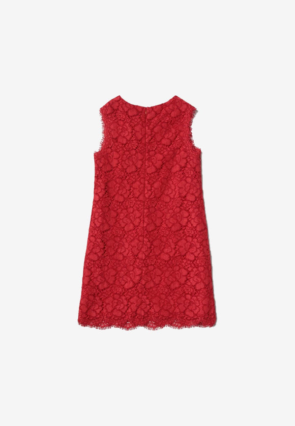Dolce & Gabbana Kids Girls DG Logo Midi Lace Dress Red L53DL5 FLM8Z R2254