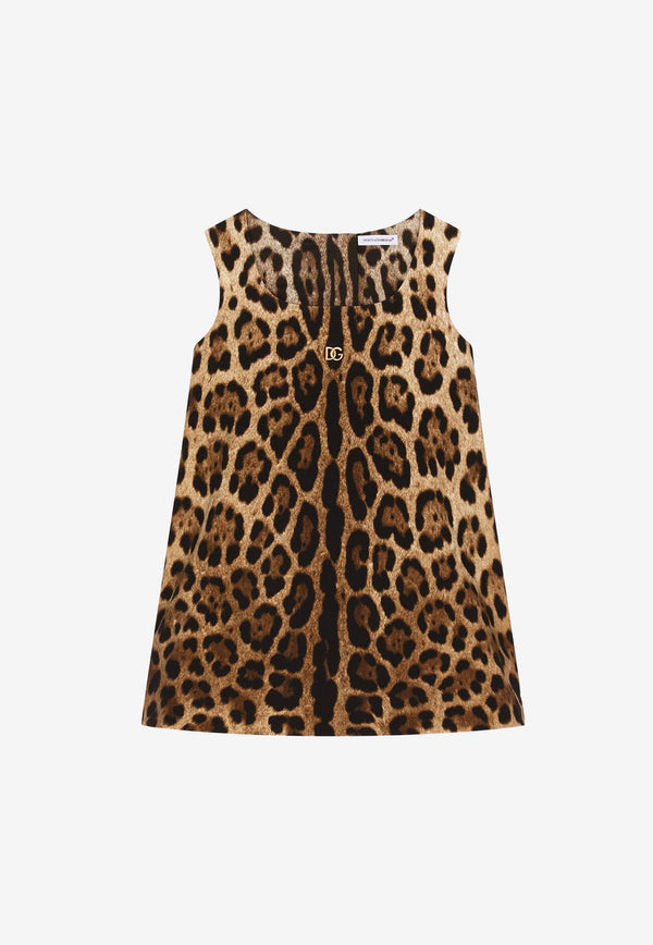Dolce & Gabbana Kids Girls Leopard Print Midi Dress Brown L53DM3 FSGQX HY13M