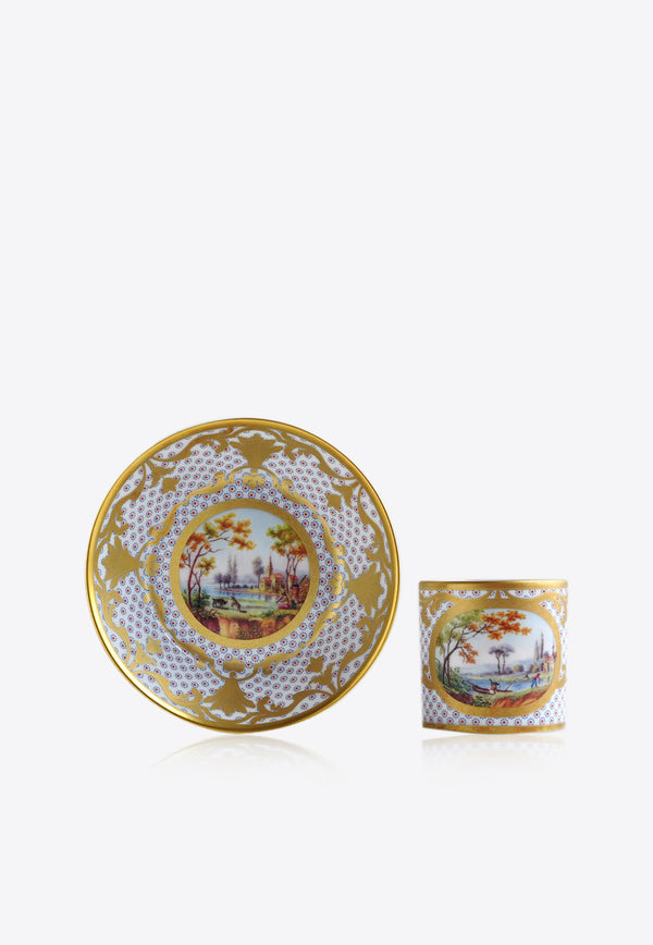 Ancienne M.Royale Paysages a La Barque Porcelain Litron Cup and Saucer Set of 2 Gold L540