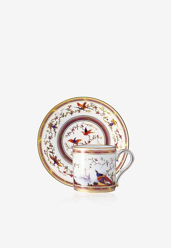 Ancienne M.Royale Paysage Aux Oiseaux Porcelain Litron Cup and Saucer- Set of 2 White L541