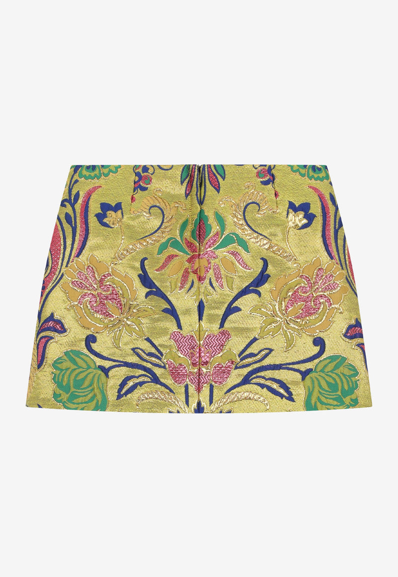 Dolce & Gabbana Kids Girls Floral Jacquard Mini Skirt L54I27 FJOBM S8350 Gold