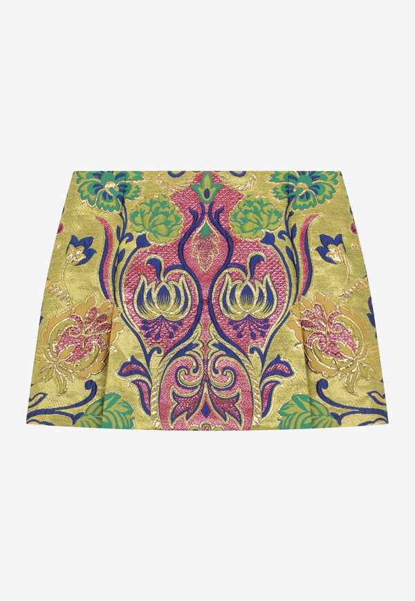 Dolce & Gabbana Kids Girls Floral Jacquard Mini Skirt L54I27 FJOBM S8350 Gold