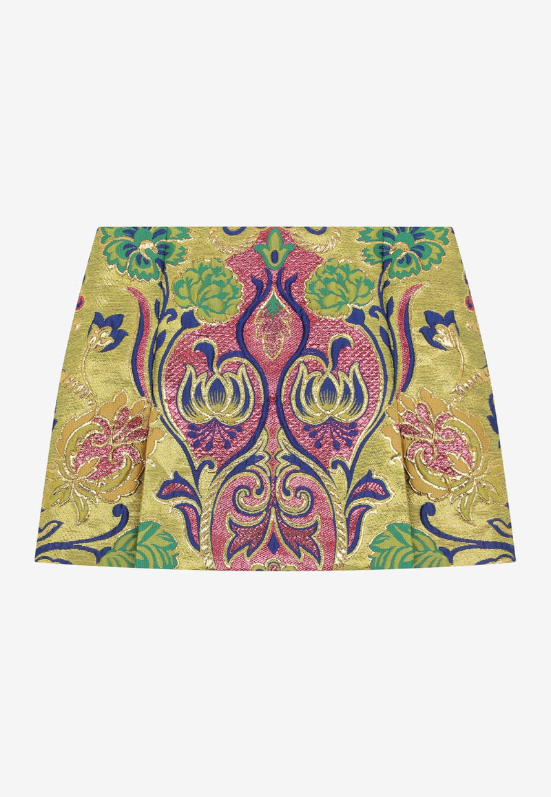 Dolce & Gabbana Kids Girls Floral Jacquard Mini Skirt L54I27 FJOBM S8350 Gold