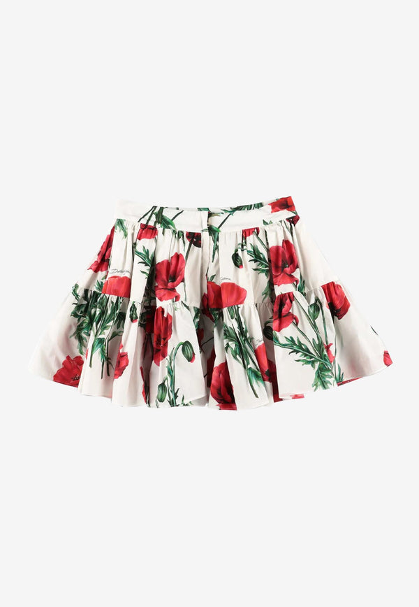 Dolce & Gabbana Kids Girls Poppy Print Flared Skirt Multicolor L54I49 HS5O1 HA3VN