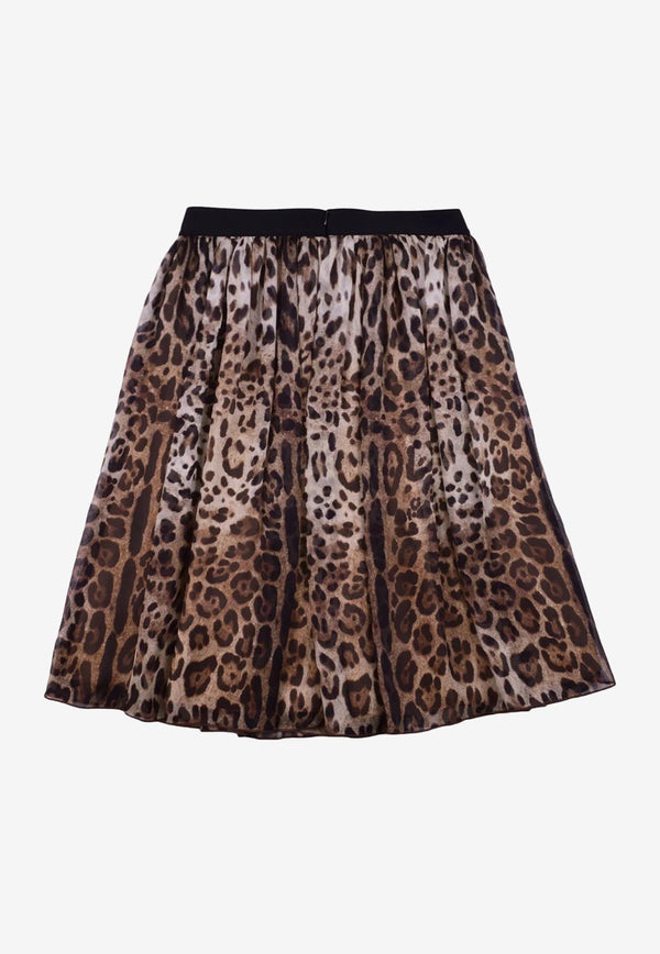 Dolce & Gabbana Kids Girls Leopard Print Silk Skirt Brown L54I56 G7I2N HA93M