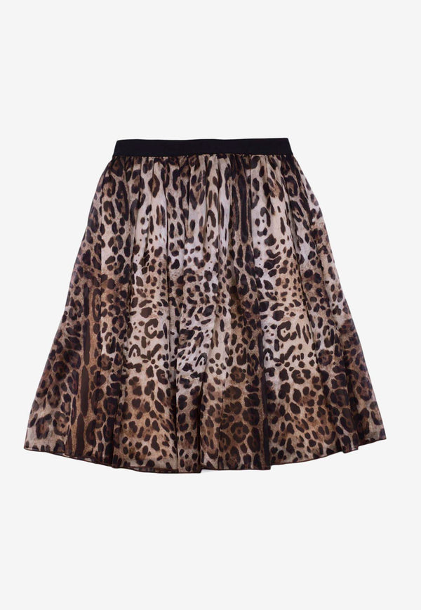 Dolce & Gabbana Kids Girls Leopard Print Silk Skirt Brown L54I56 G7I2N HA93M