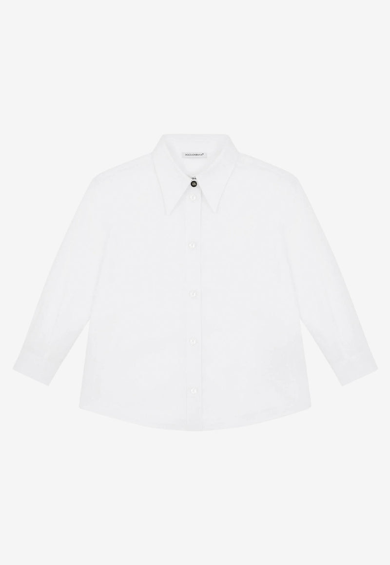 Dolce & Gabbana Kids Girls Logo Detail Poplin Shirt L55S49 FU5GK W0800 White