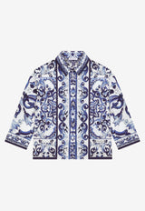 Dolce & Gabbana Kids Girls Majolica Print Shirt Blue L55S66 G7EY2 HA3TN