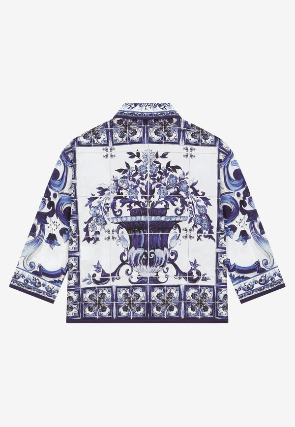 Dolce & Gabbana Kids Girls Majolica Print Shirt Blue L55S66 G7EY2 HA3TN