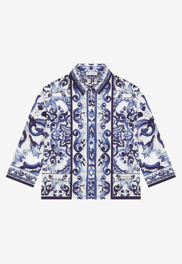 Dolce & Gabbana Kids Girls Majolica Print Shirt Blue L55S66 G7EY2 HA3TN