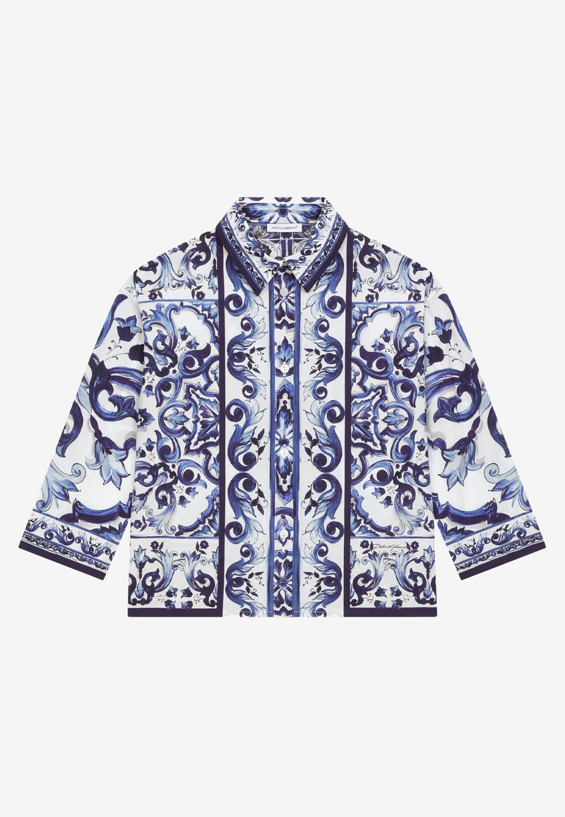 Dolce & Gabbana Kids Girls Majolica Print Shirt Blue L55S66 G7EY2 HA3TN