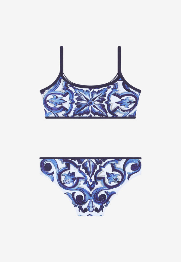 Dolce & Gabbana Kids Girls Majolica Print Bikini Blue L5J807 G7EW5 S9000