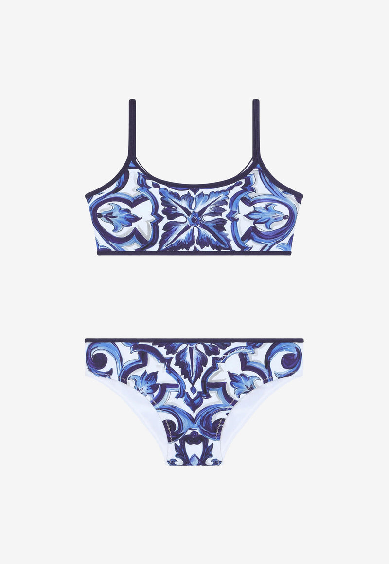 Dolce & Gabbana Kids Girls Majolica Print Bikini Blue L5J807 G7EW5 S9000