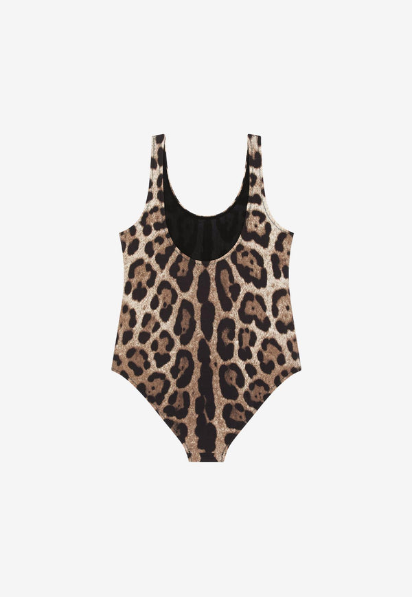 Dolce & Gabbana Kids Girls Leopard Print One-Piece Swimsuit Brown L5J812 FSGDM HY13M