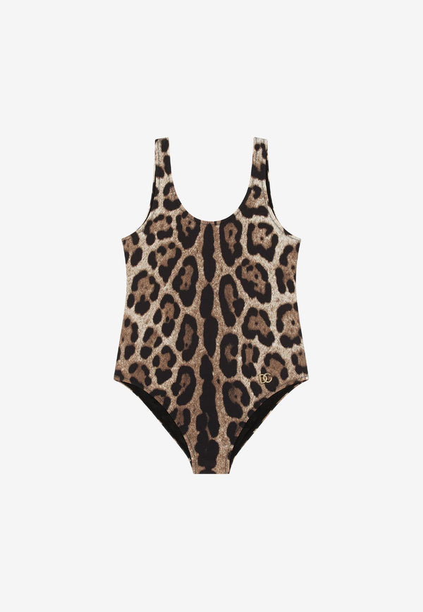 Dolce & Gabbana Kids Girls Leopard Print One-Piece Swimsuit Brown L5J812 FSGDM HY13M