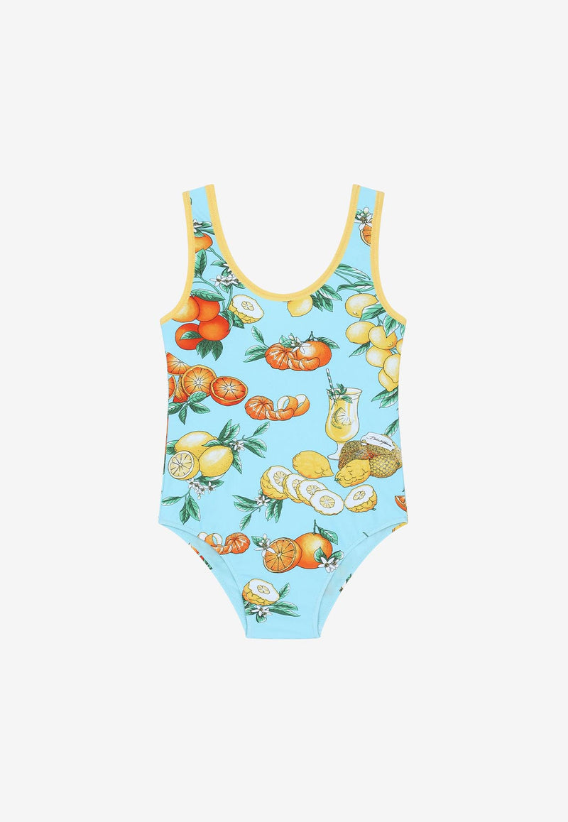 Dolce & Gabbana Kids Girls Lemon Print One-Piece Swimsuit Multicolor L5J812 G7E2E HC3UT
