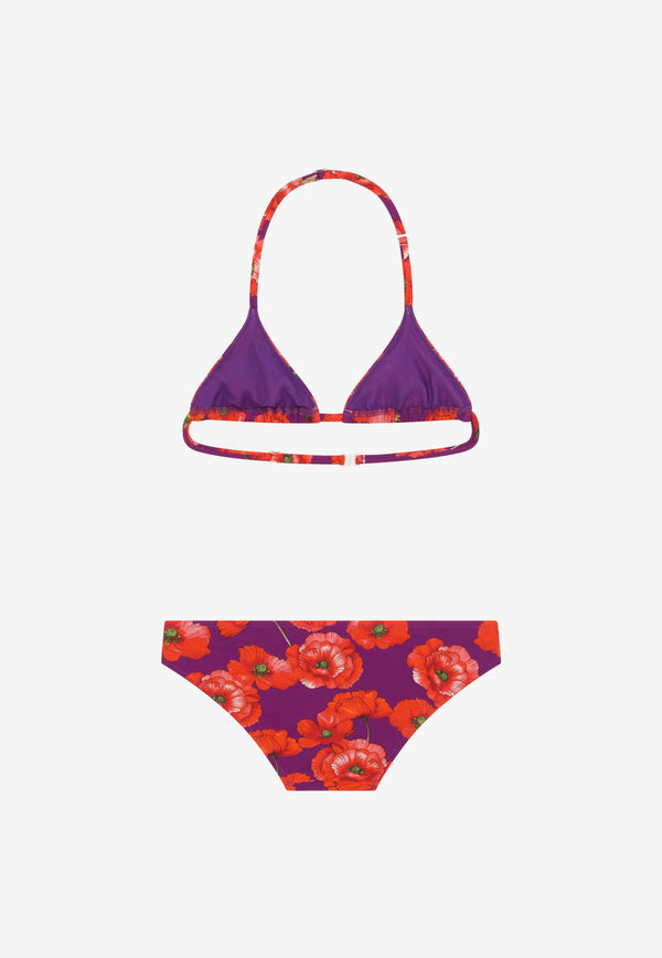 Dolce & Gabbana Kids Girls Poppy Print Bikini Set L5J813 FSGZK HP3IW Violet