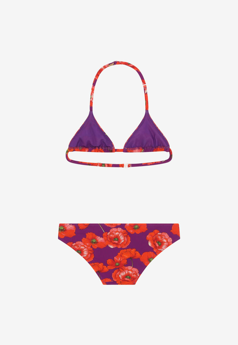 Dolce & Gabbana Kids Girls Poppy Print Bikini Set L5J813 FSGZK HP3IW Violet