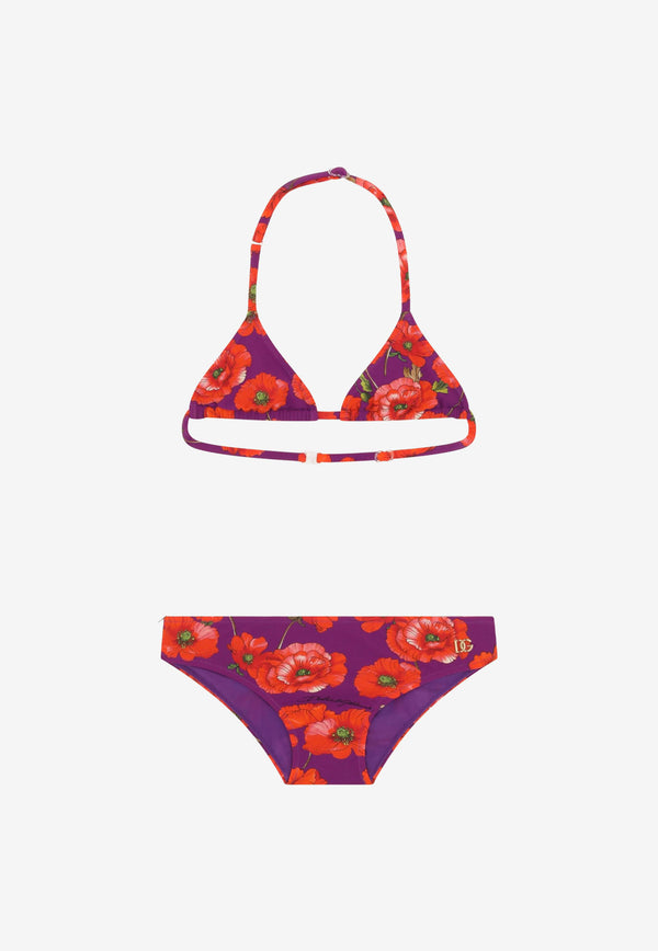 Dolce & Gabbana Kids Girls Poppy Print Bikini Set L5J813 FSGZK HP3IW Violet