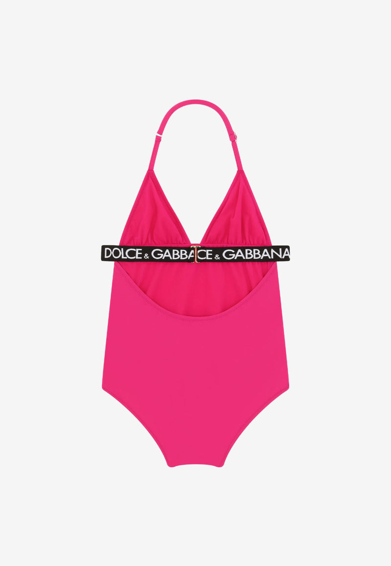 Dolce & Gabbana Kids Girls Logo Print One-Piece Swimsuit L5J827 G7B3M FA877 Fuchsia