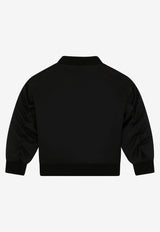 Dolce & Gabbana Kids Girls Logo Plate Satin Bomber Jacket  L5JBJ8 G7B4L N0000 Black