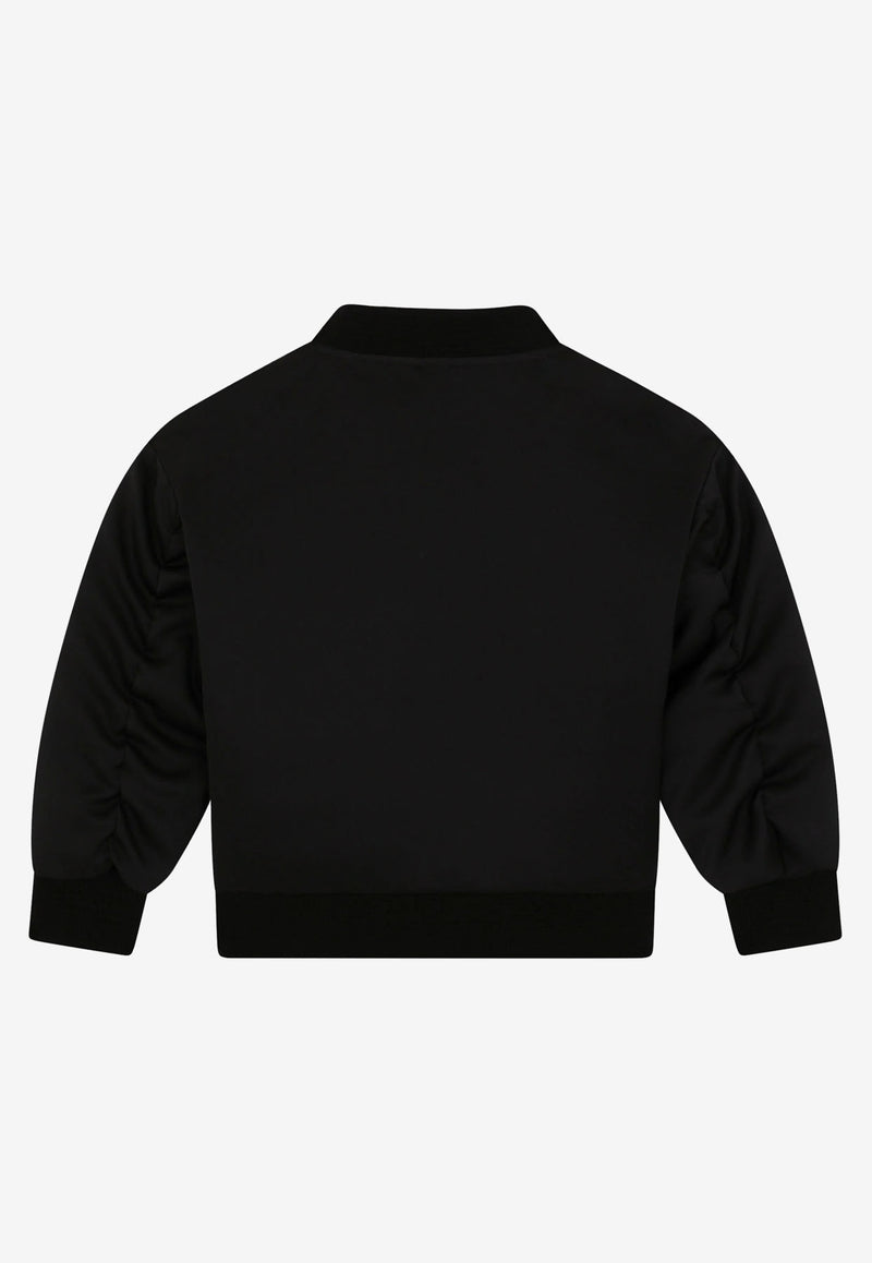 Dolce & Gabbana Kids Girls Logo Plate Satin Bomber Jacket  L5JBJ8 G7B4L N0000 Black