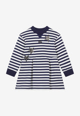 Dolce & Gabbana Kids Girls Star Patch Striped Dress Blue L5JD4P G7E1K S8051