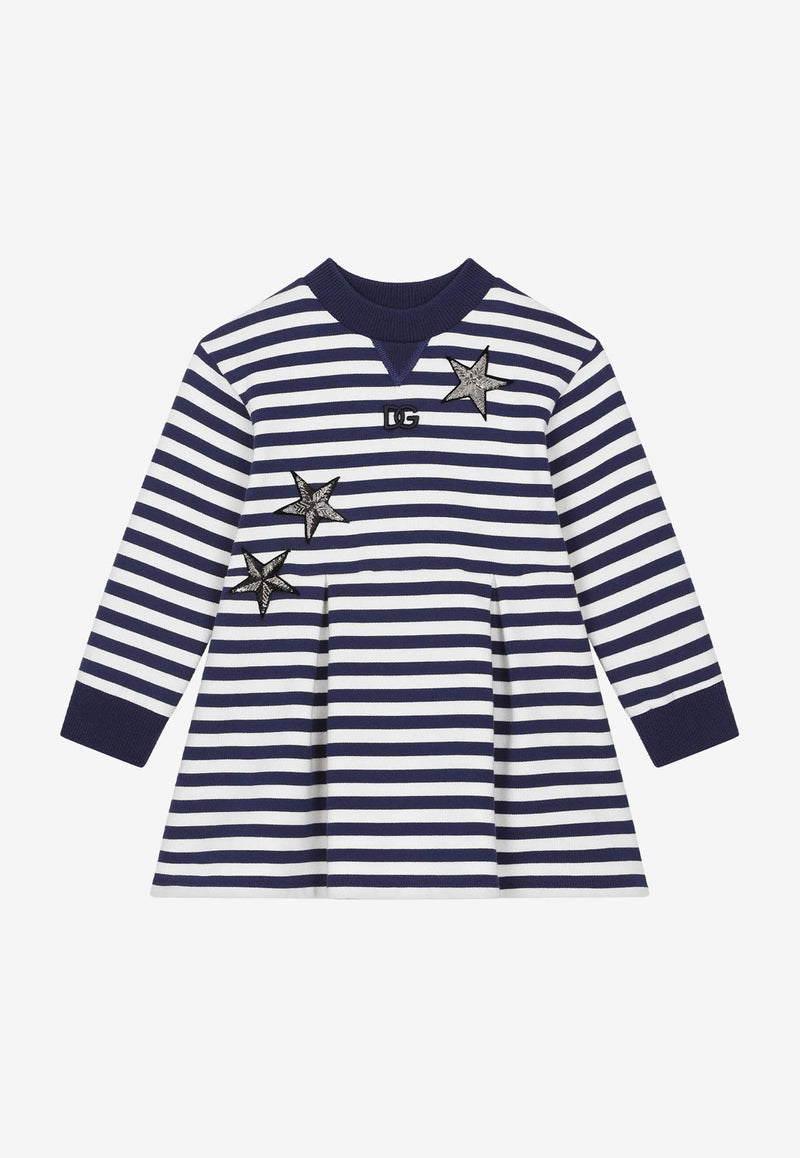 Dolce & Gabbana Kids Girls Star Patch Striped Dress Blue L5JD4P G7E1K S8051