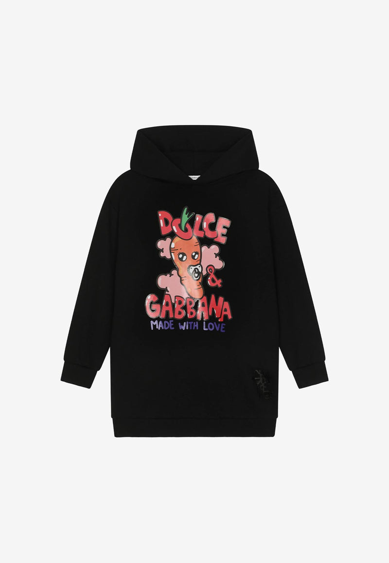 Dolce & Gabbana Kids Girls Gianpiero D’Alessandro Print Hoodie Dress Black L5JD5I G7F9H N0000