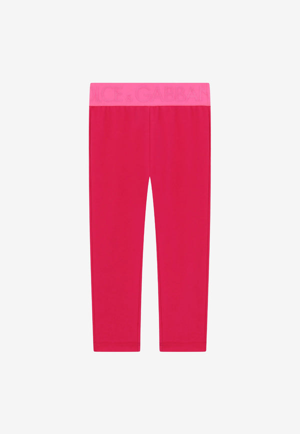 Dolce & Gabbana Kids Girls Logo Waistband Interlock Leggings L5JP3J G7CD0 F0877 Fuchsia