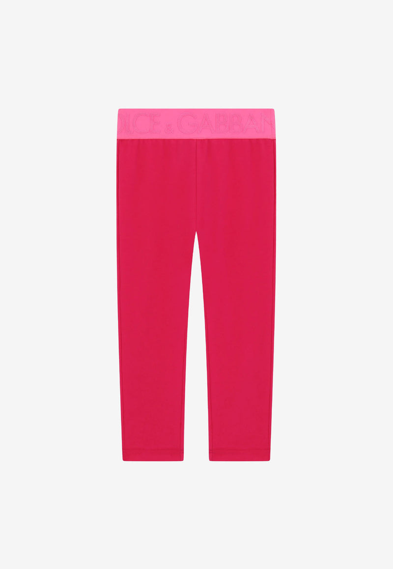 Dolce & Gabbana Kids Girls Logo Waistband Interlock Leggings L5JP3J G7CD0 F0877 Fuchsia