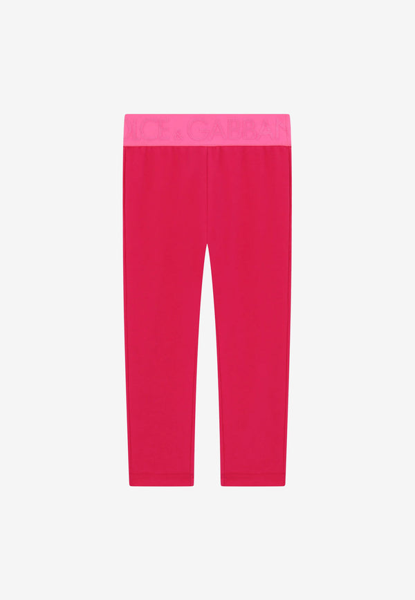 Dolce & Gabbana Kids Girls Logo Waistband Interlock Leggings L5JP3J G7CD0 F0877 Fuchsia