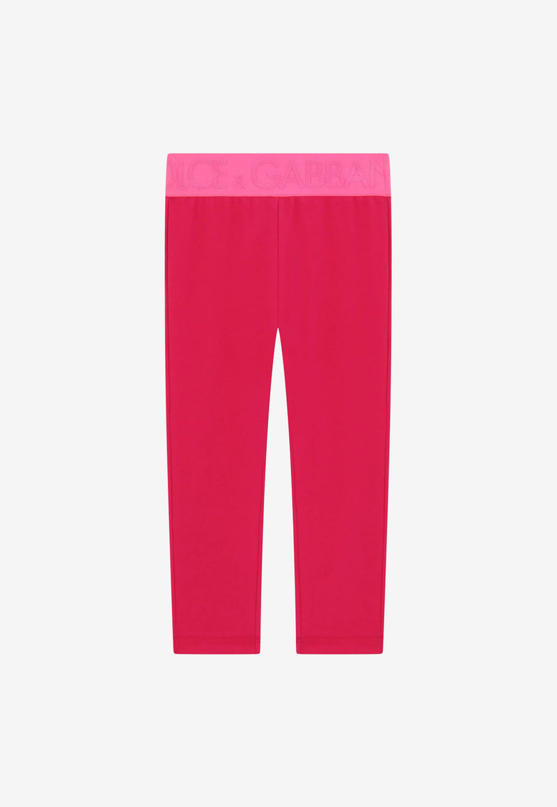 Dolce & Gabbana Kids Girls Logo Waistband Interlock Leggings L5JP3J G7CD0 F0877 Fuchsia