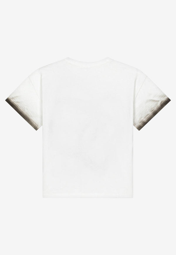 Dolce & Gabbana Kids Girls Spray Paint DG Logo T-shirt with Embellishments Monochrome L5JTHX G7E7Z W0001